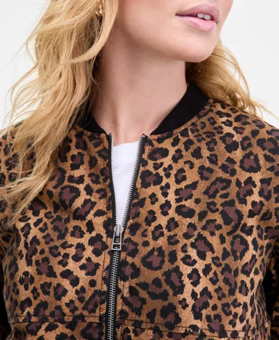 On 34th Womens Leopard Print Bubble Hem Bomber Jacket Xxs 3x Macys Exclusive In Animal Print