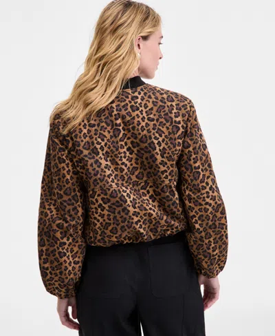 On 34th Womens Leopard Print Bubble Hem Bomber Jacket Xxs 3x Macys Exclusive In Animal Print