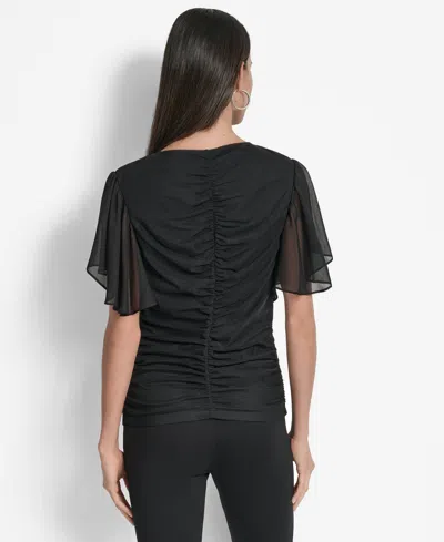 Dkny Women's Center-ruched Flutter-sleeve Top In Black
