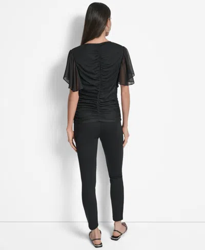 Dkny Women's Center-ruched Flutter-sleeve Top In Black