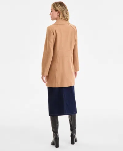 Anne Klein Petite Double-breasted Peacoat, Exclusively At Macy's In Brown