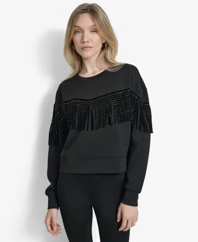 Dkny Stud Fringe Pullover In Black