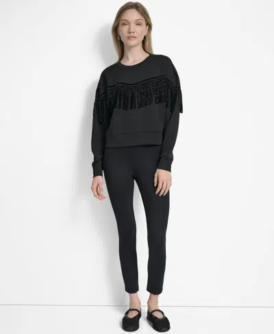 Dkny Stud Fringe Pullover In Black