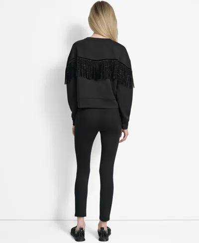 Dkny Stud Fringe Pullover In Black