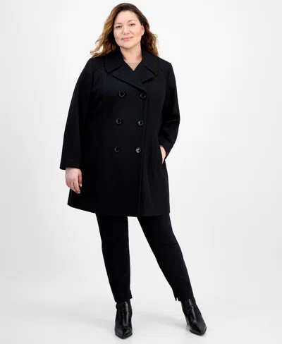 Anne Klein Plus Size Double-breasted Peacoat, Exclusively At Macy's In Black