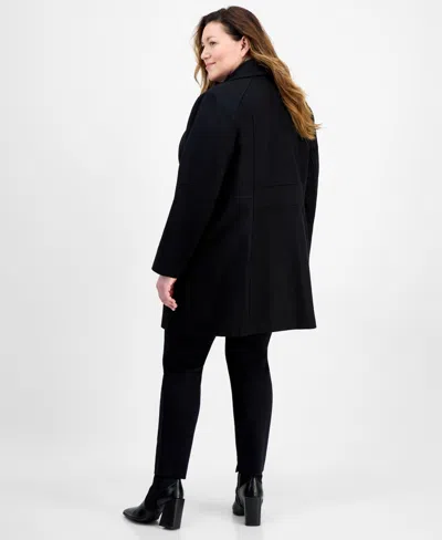 Anne Klein Plus Size Double-breasted Peacoat, Exclusively At Macy's In Black