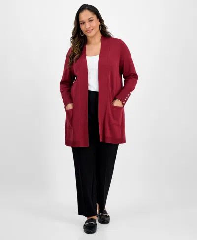 Jm Collection Womens Button Sleeve Flyaway Cardigan Pp 4x Created For Macys In Red