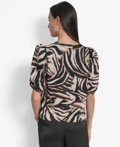 Dkny Women's Printed Satin Puff-sleeve Zipper Top In Multi