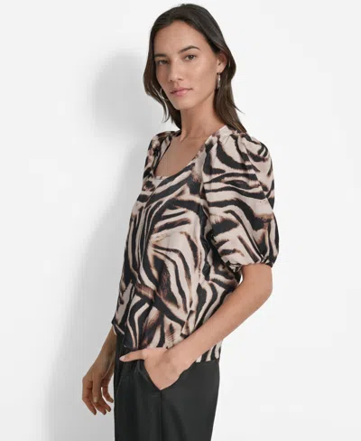 Dkny Women's Printed Satin Puff-sleeve Zipper Top In Multi