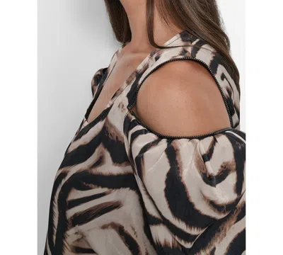 Dkny Women's Printed Satin Puff-sleeve Zipper Top In Multi