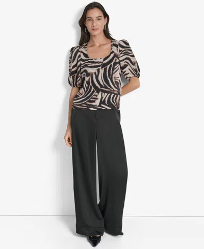 Dkny Women's Printed Satin Puff-sleeve Zipper Top In Multi