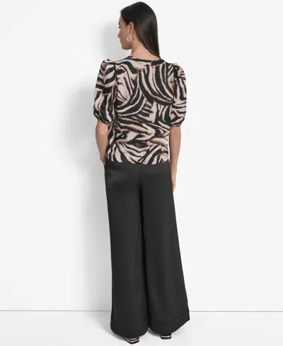 Dkny Women's Printed Satin Puff-sleeve Zipper Top In Multi