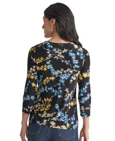 Jones New York Print Keyhole Three-quarter Sleeve Crepe Top In Multi