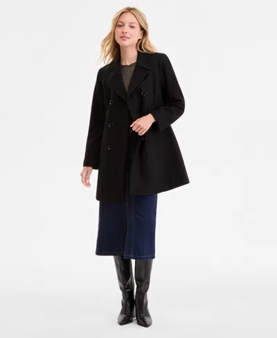 Anne Klein Petite Double-breasted Peacoat, Exclusively At Macy's In Black