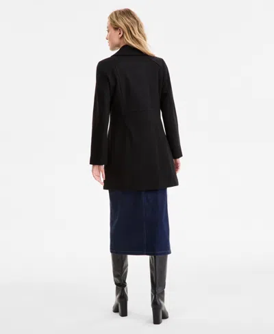 Anne Klein Petite Double-breasted Peacoat, Exclusively At Macy's In Black