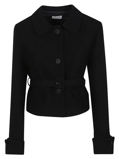 P.a.r.o.s.h Parosh Cropped Wool Jacket With Turn-up Cuffs And Tone-on-tone Belt In Black