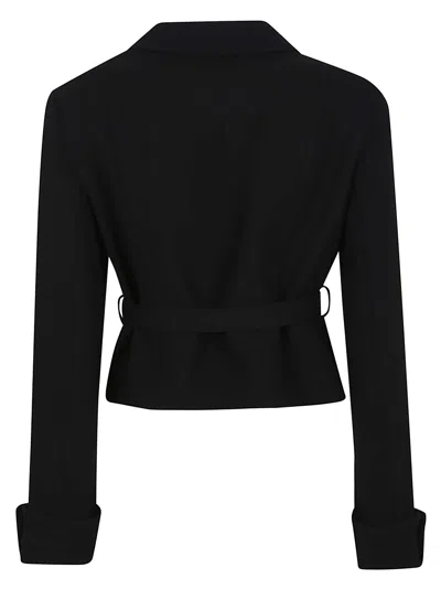 P.a.r.o.s.h Parosh Cropped Wool Jacket With Turn-up Cuffs And Tone-on-tone Belt In Black