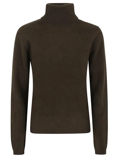 P.a.r.o.s.h Parosh High Ribbed Turtleneck Sweater In Plush Raccoon Fur In Brown