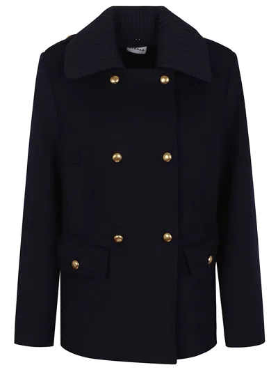 P.a.r.o.s.h Parosh Pure Wool Blazer With Gold Button Accents And Ribbed Knit Collar In Blue