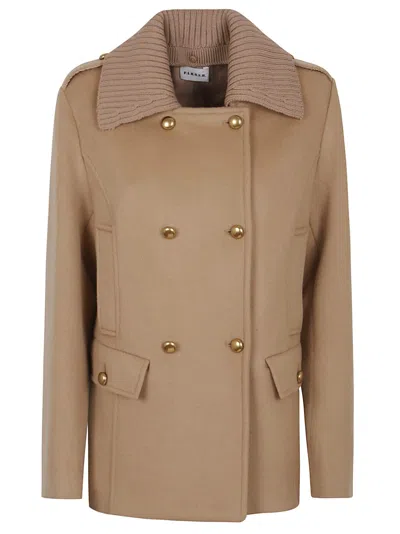 P.a.r.o.s.h Parosh Pure Wool Jacket With Gold Button Closure And Ribbed Knit Collar In Neutral