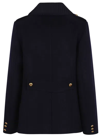 P.a.r.o.s.h Parosh Pure Wool Blazer With Gold Button Accents And Ribbed Knit Collar In Blue