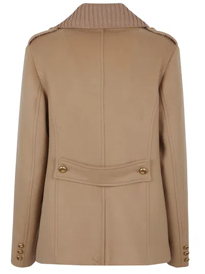 P.a.r.o.s.h Parosh Pure Wool Jacket With Gold Button Closure And Ribbed Knit Collar In Neutral
