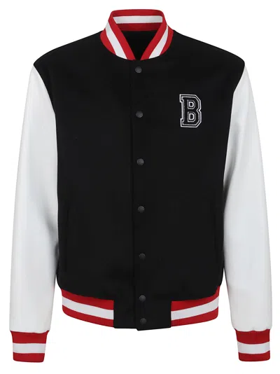 Balmain Wool And Eco-leather Varsity Jacket With Patch In Black