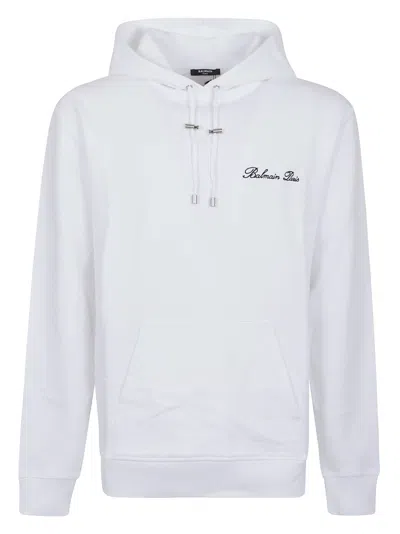 Balmain Signature Hoodie Adjustable Drawstring In White