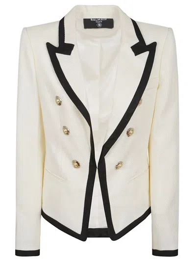 Balmain One Button Fitted Natte Jacket Clothing In White