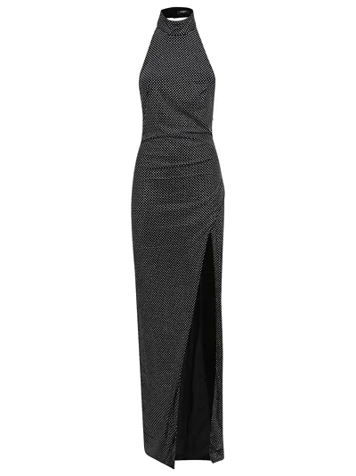 Balmain Long Velvet Halterneck Dress With Rhinestones In Black