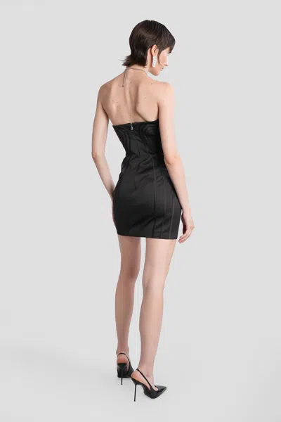 Rotate Birger Christensen Satin Mini Dress With Sweetheart Neckline Rotate In Black