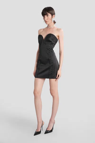 Rotate Birger Christensen Satin Mini Dress With Sweetheart Neckline Rotate In Black