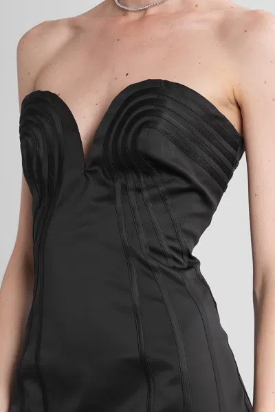 Rotate Birger Christensen Satin Mini Dress With Sweetheart Neckline Rotate In Black