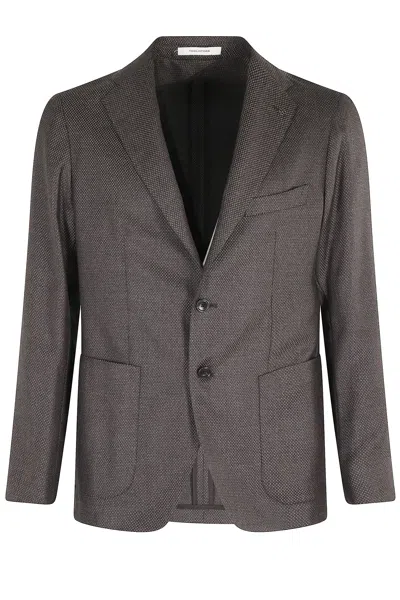Tagliatore Textured Wool Monopetto Jacket With Lapel Neckline In Brown