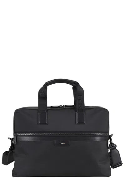 Hugo Boss Boss Structured Briefcase With Logo Applique And Removable Strap In Black