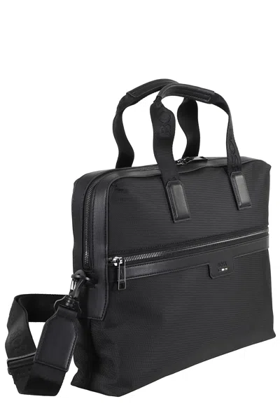 Hugo Boss Boss Structured Briefcase With Logo Applique And Removable Strap In Black