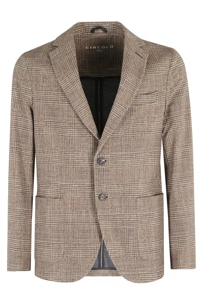 Circolo 1901 Check Patterned Blazer In Bark With Tailored Fit In Brown