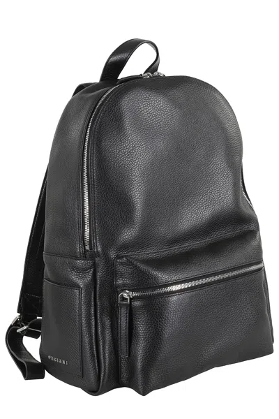 Orciani Rounded Black Pelle Backpack With Adjustable Straps In Black