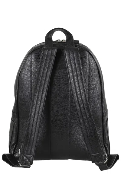 Orciani Rounded Black Pelle Backpack With Adjustable Straps In Black
