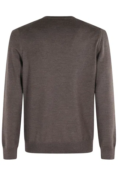 Fay Cocoa Wool Sweater With Round Neckline And Long Sleeves In Gray