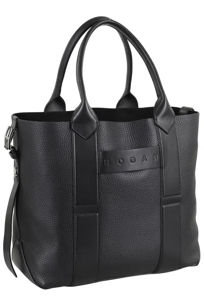 Hogan Handbag With Textured Finish And Double Handle In Black
