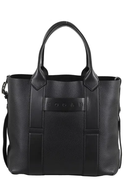 Hogan Handbag With Textured Finish And Double Handle In Black