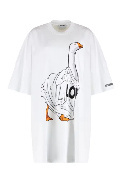 Moschino Classic Cotton Dress With Silhouette In White