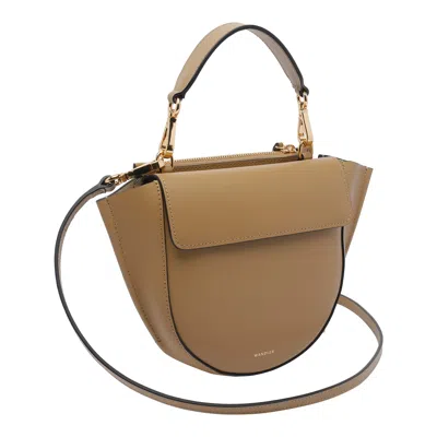 Wandler Structured Vitello Leather Shoulder Bag With Winged Sides In Sand