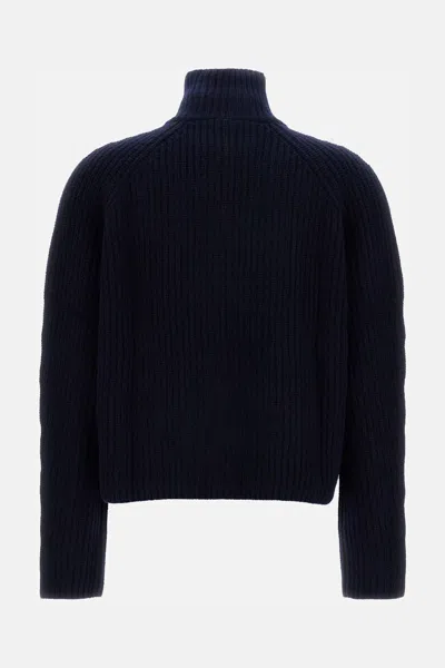 Lisa Yang High-neck Ribbed Knit Cardigan With Metal Zipper In Blue