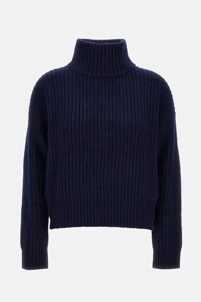 Lisa Yang Ribbed Knit Wool Sweater With High Neckline In Blue