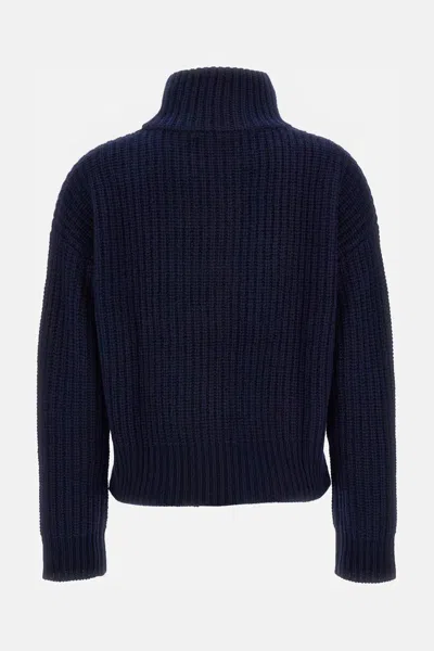 Lisa Yang Ribbed Knit Wool Sweater With High Neckline In Blue