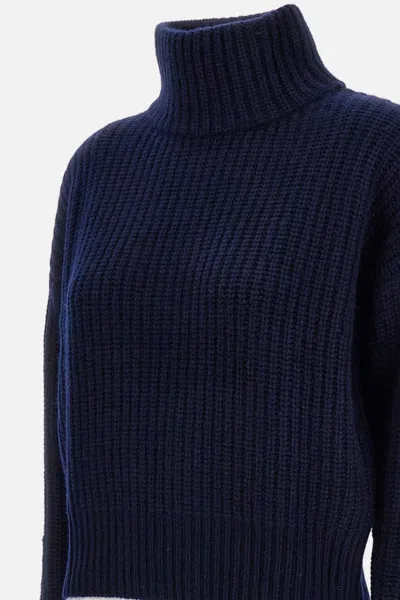 Lisa Yang Ribbed Knit Wool Sweater With High Neckline In Blue