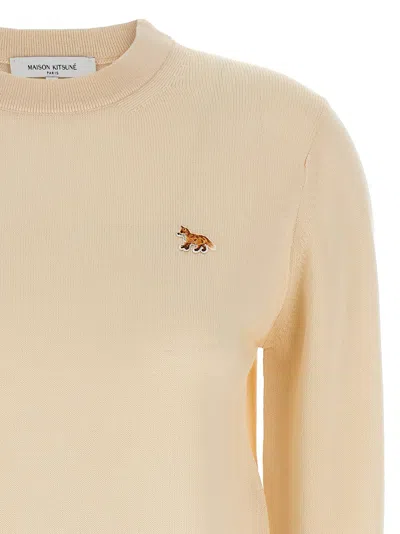 Maison Kitsuné Beige Sweater With Baby Fox Logo Patch On The Front In Wool Woman In Neutral