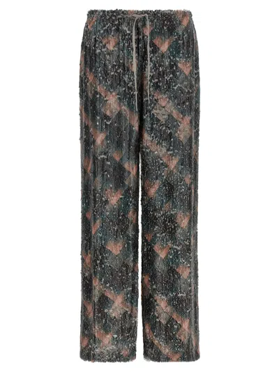 Dries Van Noten Waistband Pants Wide Leg Textured Fabric In Green